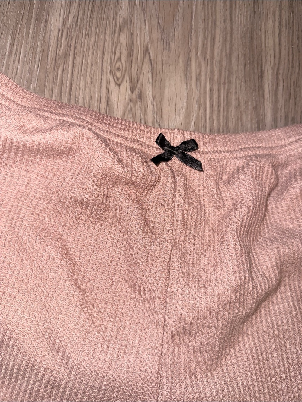 Soft Pink Waffle Knit Lounge Shorts with Black Trim - Picture 3 of 3